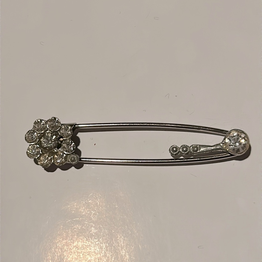 Fun, Rhinestone Oversized Safety Pin Style Brooch